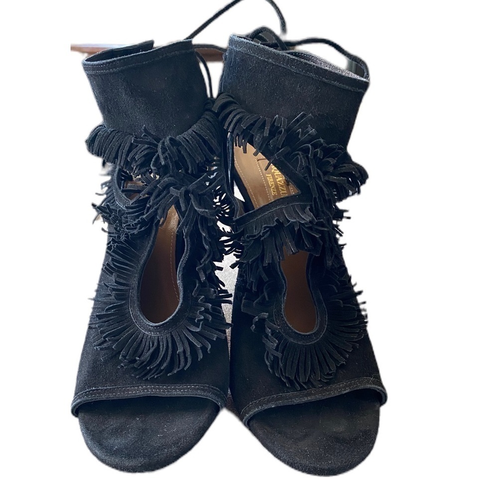 Aquazzura SZ 39 Sexy Fringe Suede Tie-Back Sandal